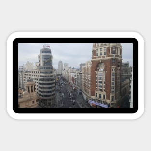 Spain, Madrid, Gran Via, Edificio Capitol - Edificio Carrión - A look from above on the street. Sticker